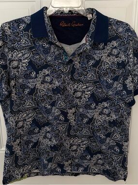 Robert Graham Navy and White Paisley Polo
